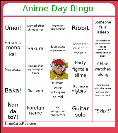 Anime Day (Tentative) Bingo Card