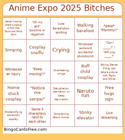 Anime Expo 2025 Bitches Bingo