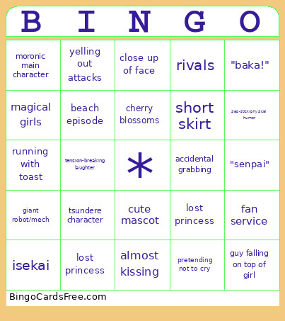 Anime Tropes Bingo Card