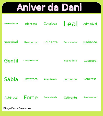 Aniversário Da Dani Bingo Card