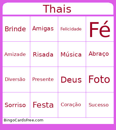Aniversário Thais Bingo Card