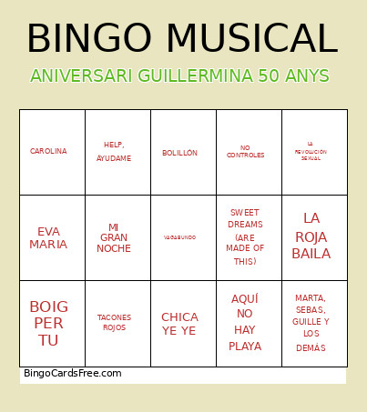 ANIVERSARI GUILLERMINA 50 ANYS Bingo Card