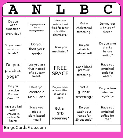 ANLBC Wellness Bingo Card
