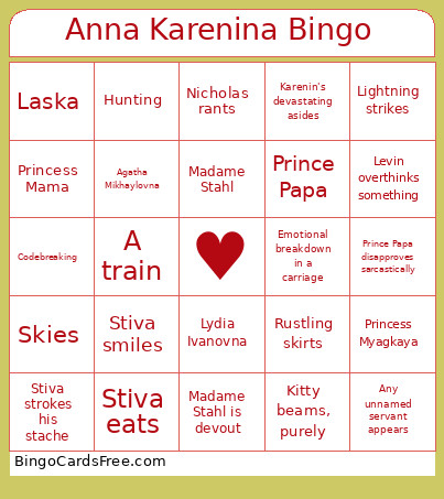 Anna Karenina Bingo Card