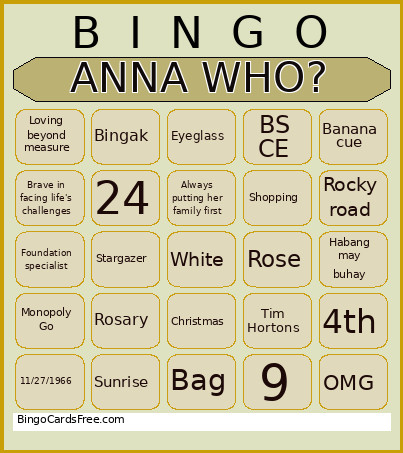 ANNA WHO? Bingo Card