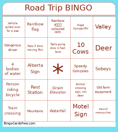 Annabel’s Road Trip Bingo Card
