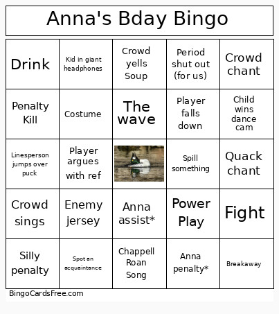Anna's Birthday Bingo Card