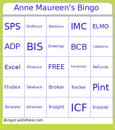 Anne Maureen's Bingo Card