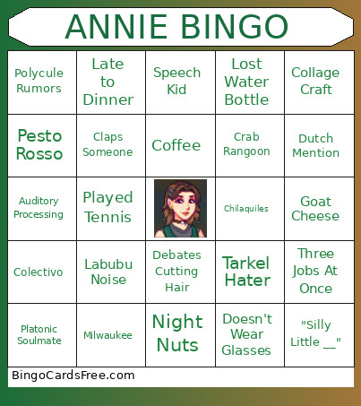 ANNIE Bingo Card