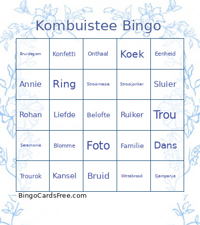 Annie Se Kombuistee Bingo Card