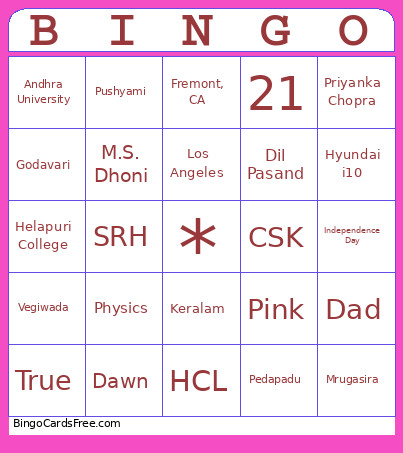 Anniversary Bingo Card