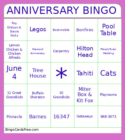 ANNIVERSARY Bingo Card