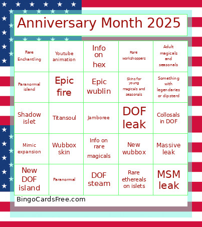Anniversary Month 2025 Bingo Card