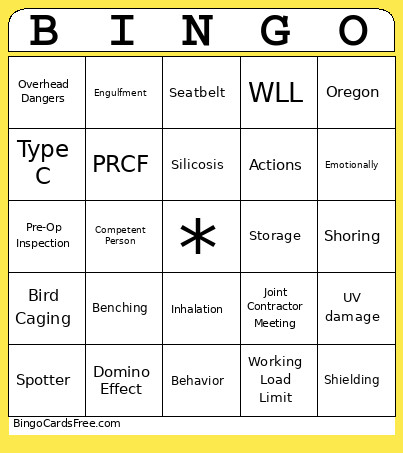 Annual Safety Bingo Card