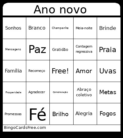 Ano Novo Bingo Card