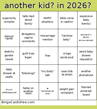 Another Kid? In 2026? Bingo Card