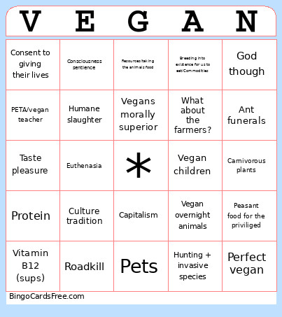 Anti-Vegan Bingo Card
