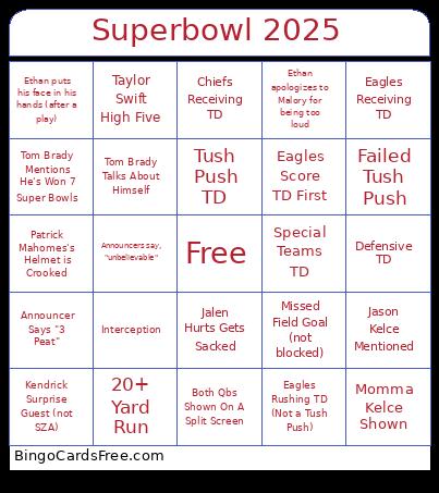 Antimeridian Superbowl Bingo Card