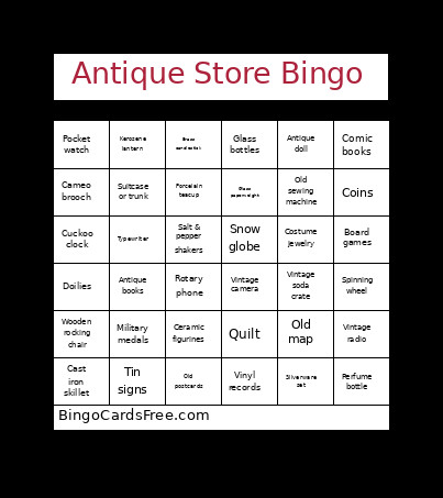 Antique Store Bingo Card