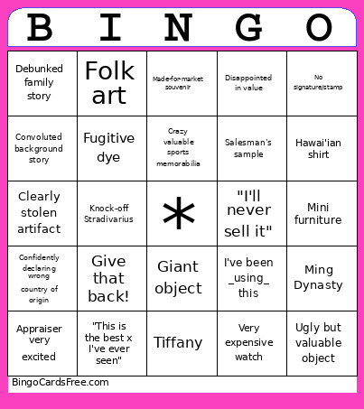 Antiques Roadshow Bingo Card