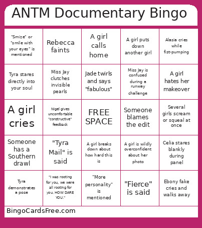 ANTM Documentary Bingo Card