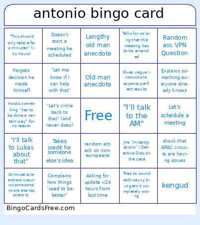 antonio bingo Cards Free Pdf Printable Game, Title: antonio bingo card