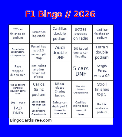 Antonios F1 Bingo Card