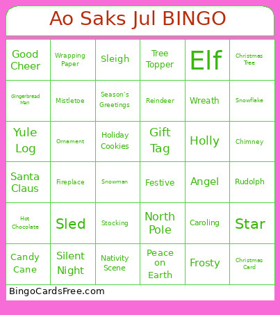 Ao Saks Jul Bingo Card
