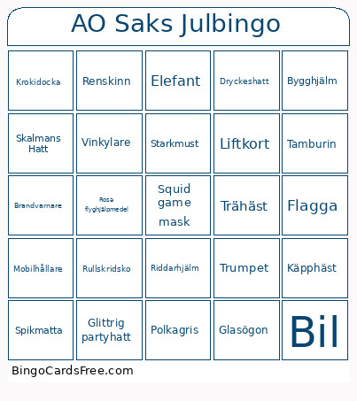 AO Saks Julbing0 Bingo Card