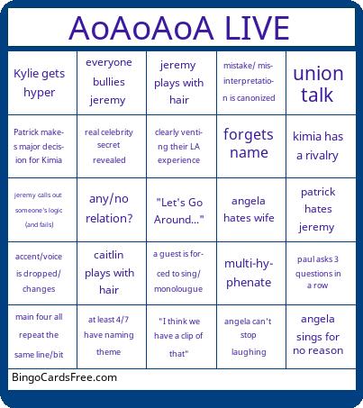 AoAoAoA Bingo Cards Free Pdf Printable Game, Title: AoAoAoA LIVE