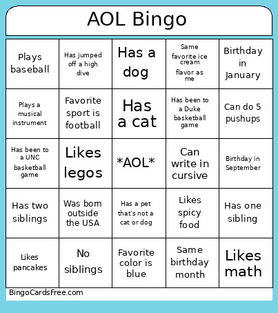 AOL Bingo Card