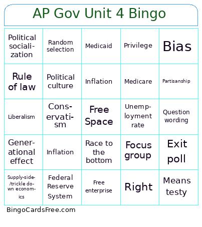 AP Gov Unit 4 Bingo Cards Free Pdf Printable Game, Title: AP Gov Unit 4 Bingo