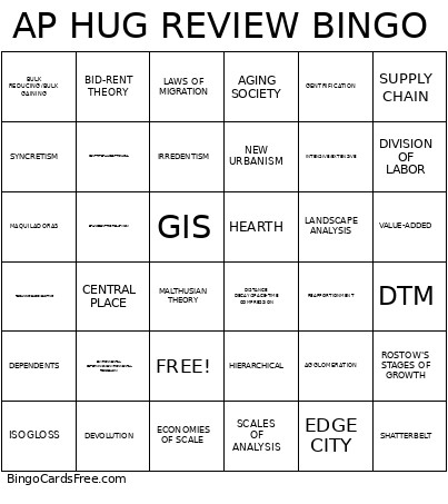 AP HUG REVIEW Bingo Card