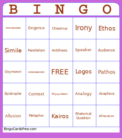 AP Terms Bingo Card