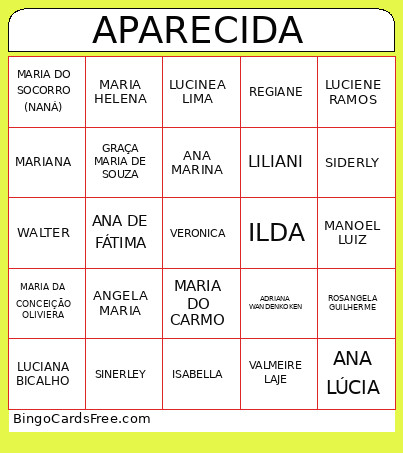 APARECIDA Bingo Card