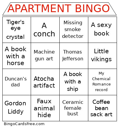 Apartment Bingo Card