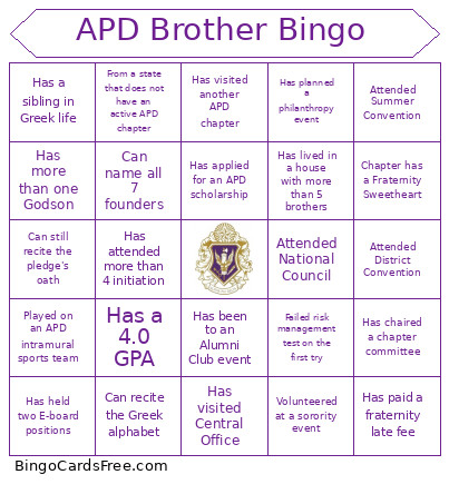 APD Brother Bingo Card