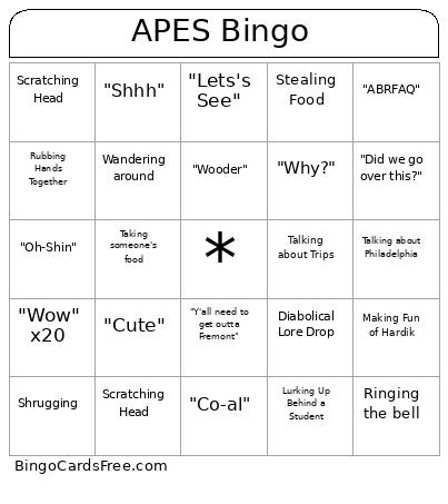APES Bingo Card