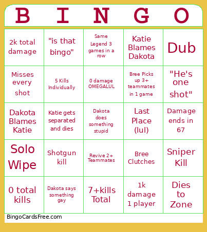 Apex Legends Bingo Card