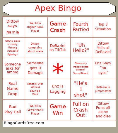 Apex Legends Bingo Card