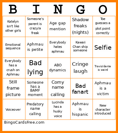 Aphmau Bingo Card