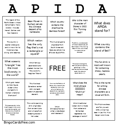 APIDA 2026 Bingo Card