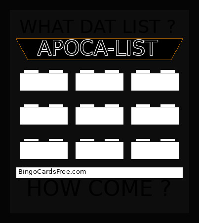 APOCA-LIST Bingo Card