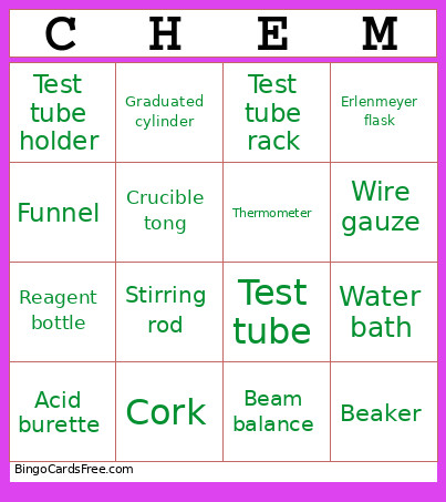 Apparatus Bingo Card