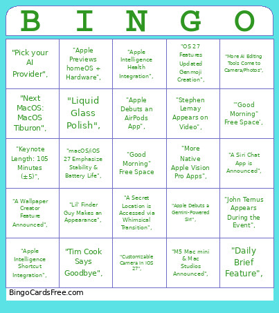 Apple Bingo Card
