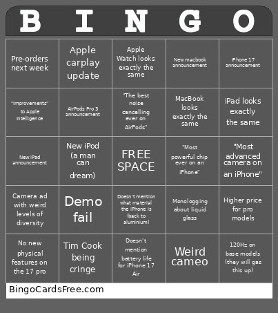 APPLE EVENT 2 Bingo Card