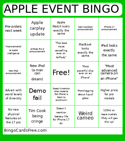 APPLE EVENT Bingo Card
