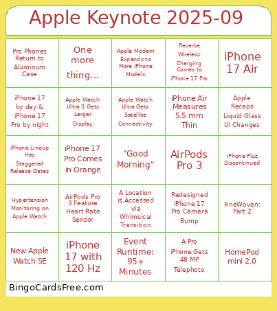 Apple Keynote 2025-09 Bingo Card