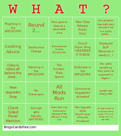 APPLECORE General Chat Bingo Card