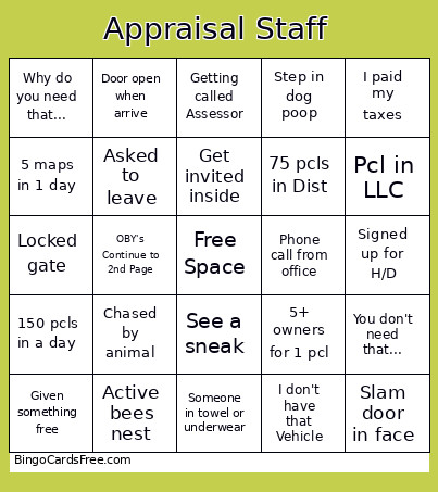 Appraisal Staff Bingo Card